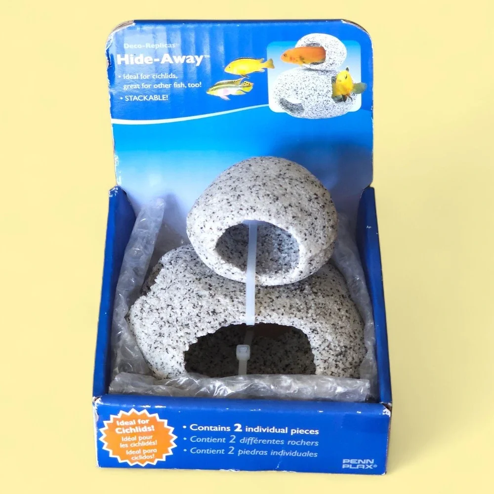 Penn-Plax Granite Stone Hide-Away Aquarium Decor 2pc Cichlid Fish Tank Rock Cave